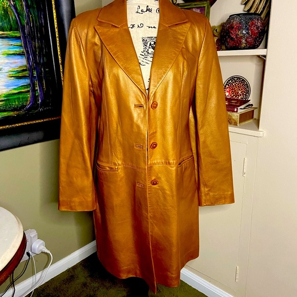 Unique copper buttery soft leather coat. Fully lined. Freccia D’Oro Size L - Picture 1 of 11